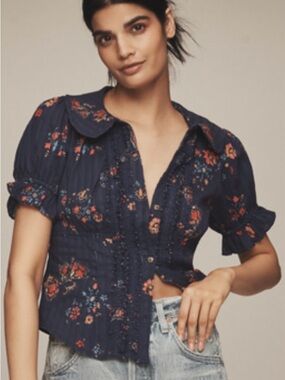 NWT Anthropologie KEIRA TUXEDO-FRONT BLOUSE BY PILCRO petite XS